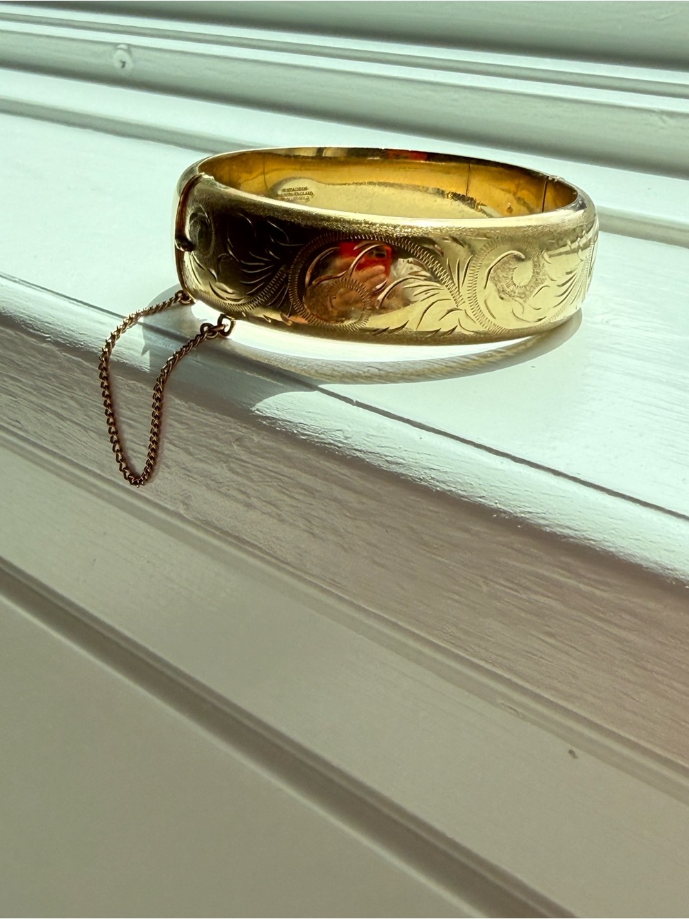 Gold-Tone Engraved Floral Bangle Bracelet